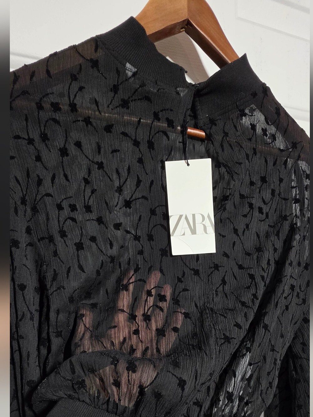 Zara Elegant Semi Sheer Black Blouse Top - Picture 7 of 12